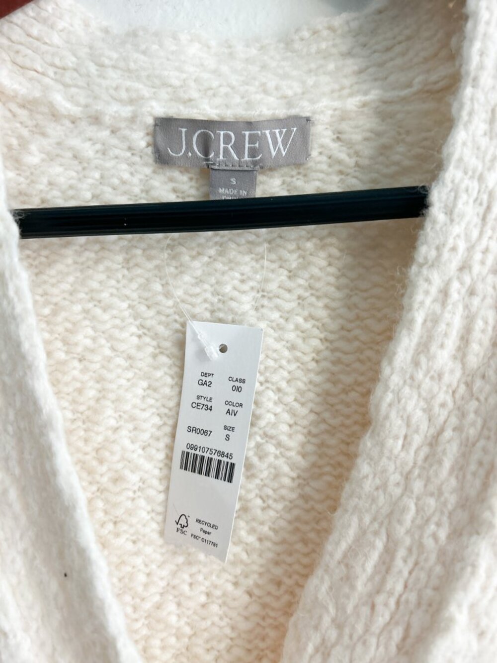 NWT J.Crew‎ Relaxed Cardigan Textured Yarn Wool Alpaca Ivory Oversized Sweater S - Picture 4 of 10